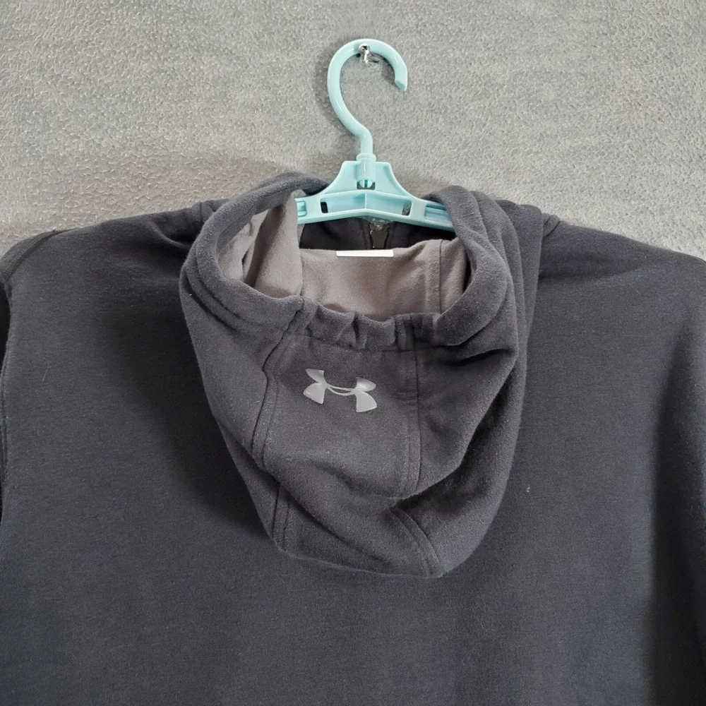Under‎ Armour Boys Sweatshirt XL Black Hoodie Full Zip Logo Fitted ColdGear